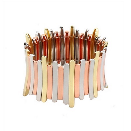 Curved Tri-metal Stretch Bracelet - Click Image to Close